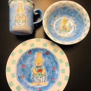 Papel 3 piece set. Dish, Bowl & Mug. Bunny Print